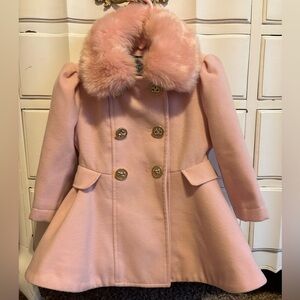 Rothschild Blush Pea Coat with Faux Fur Collar